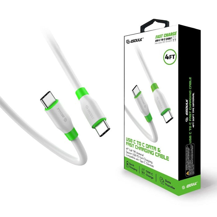 Esoulk Cable USB Type C To Type C  4ft/1.2m White EC33P-CC-WH - Best Cell Phone Parts Distributor in Canada Esoulk Cable USB Type C To Type C  4ft/1.2m White EC33P-CC-WH - Best Cell Phone Parts Distributor in Canada